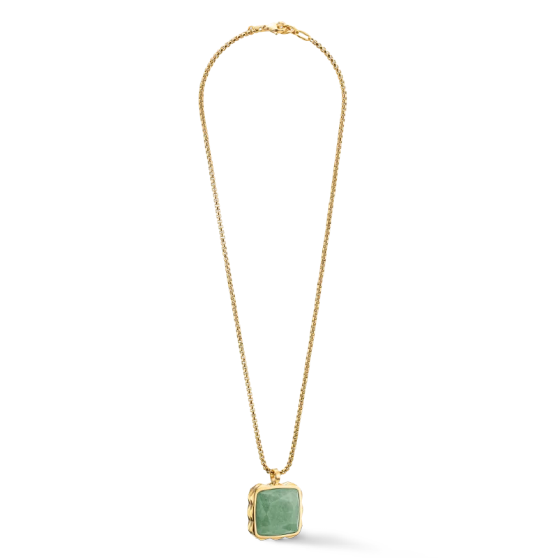 Necklace Amulet Spikes Square Aventurine gold-green