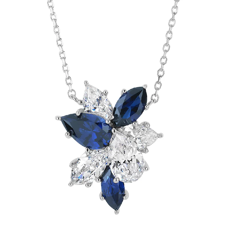 Necklace with sapphire simulants and 1.93 carats* of diamond simulants in sterling silver