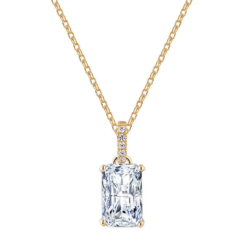 Radiant solitaire pendant with 3.49 carat* diamond simulant in 10 carat yellow gold