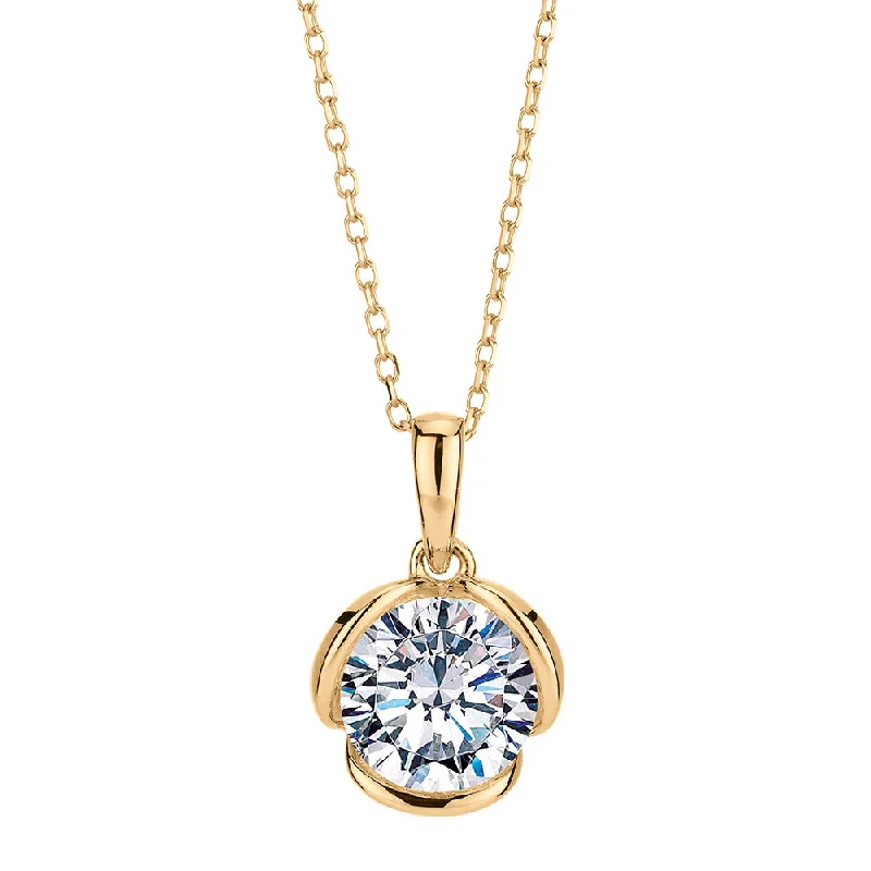 Round Brilliant solitaire pendant with 1.28 carat* diamond simulant in 10 carat yellow gold