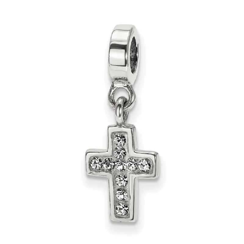 Sterling Silver and Clear Crystal Cross Dangle Bead Charm