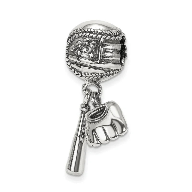 Sterling Silver Baseball, Bat and Glove Dangle Bead Charm