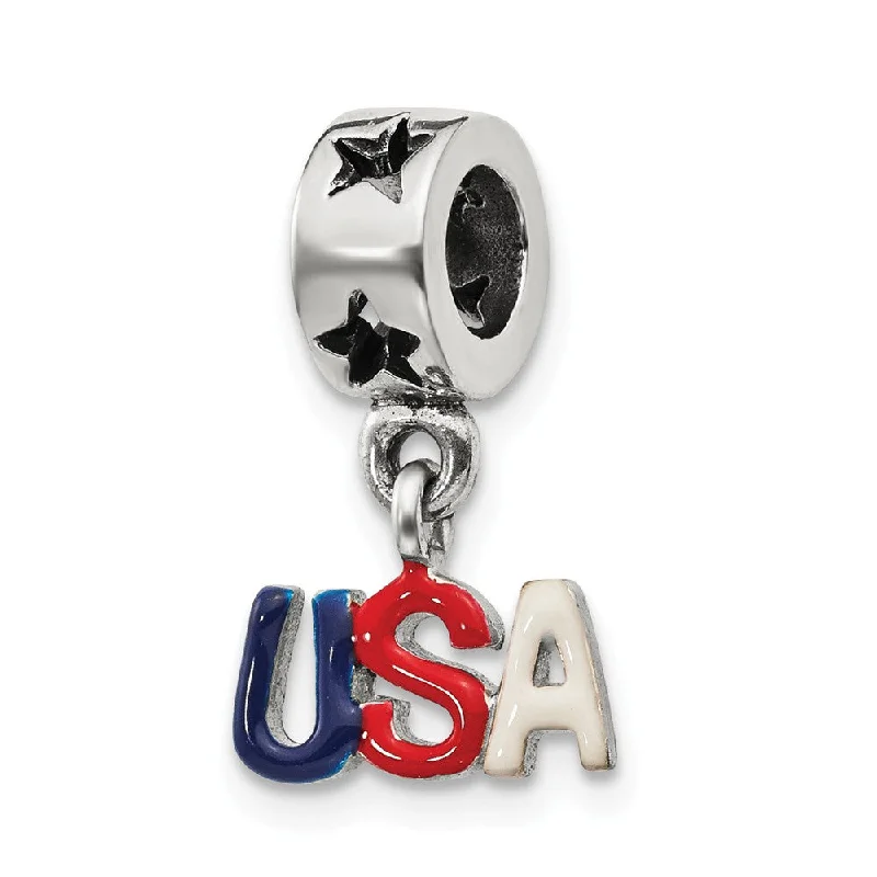 Sterling Silver Enameled USA Dangle Bead Charm