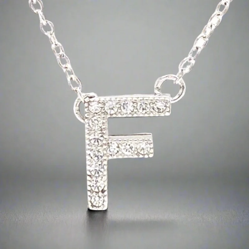 SS F Initial CZ Necklace