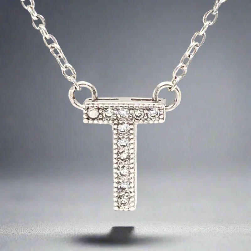 SS Initial "T" CZ Necklace