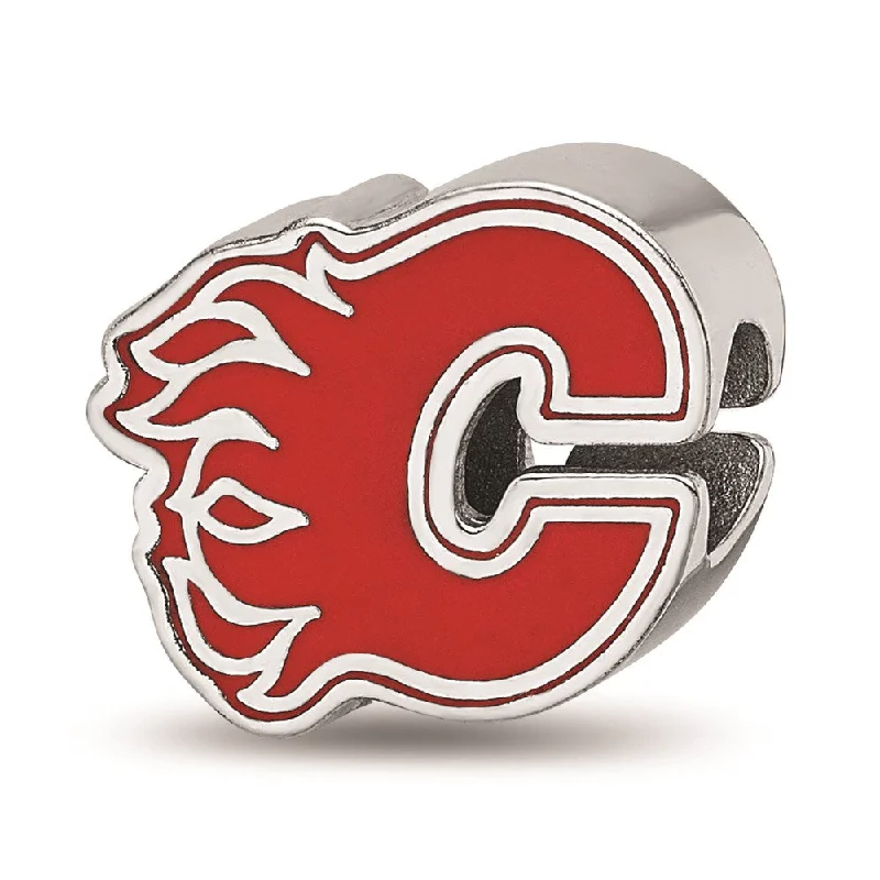 Sterling Silver NHL Calgary Flames Flaming Enamel Bead Charm