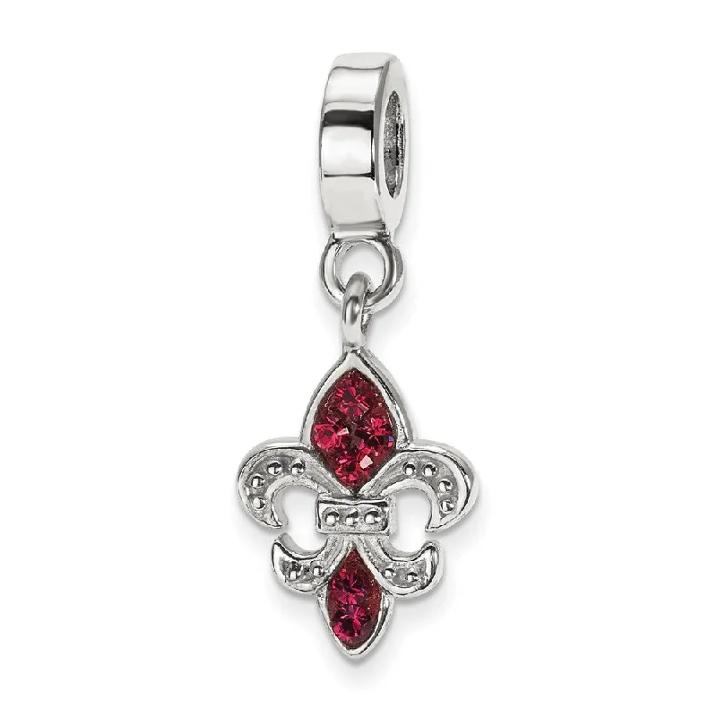 Sterling Silver Red Crystal Fleur De Lis Dangle Bead Charm