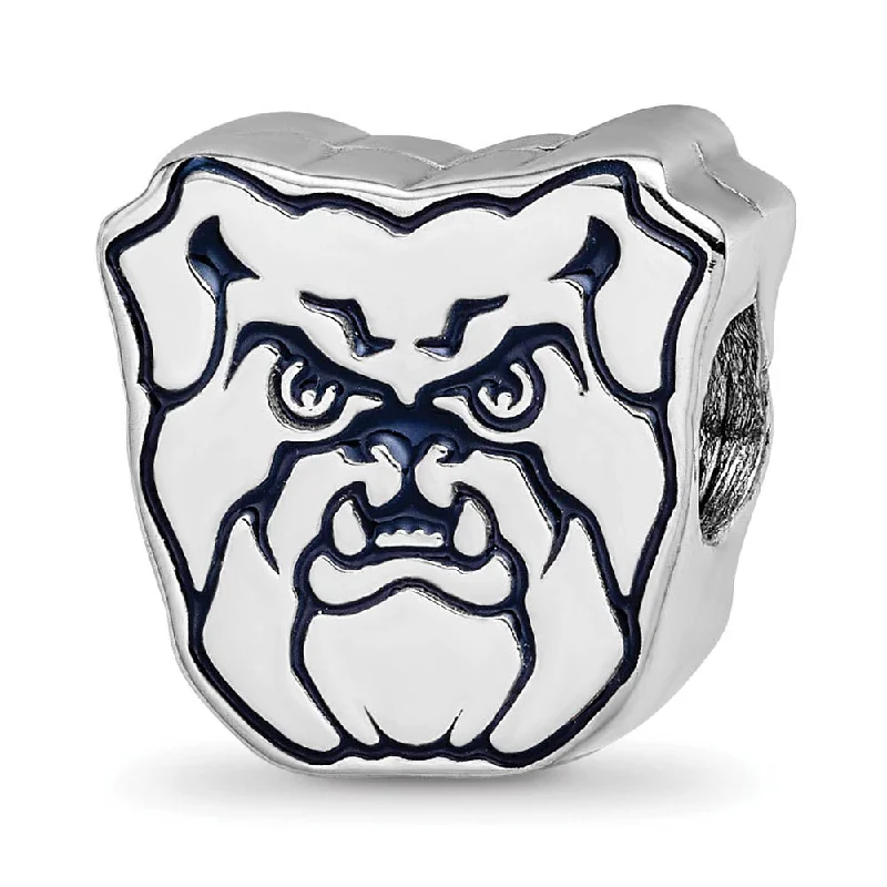 Sterling Silver Rhodium Plated Enamel Butler Univ. Bulldog Bead Charm