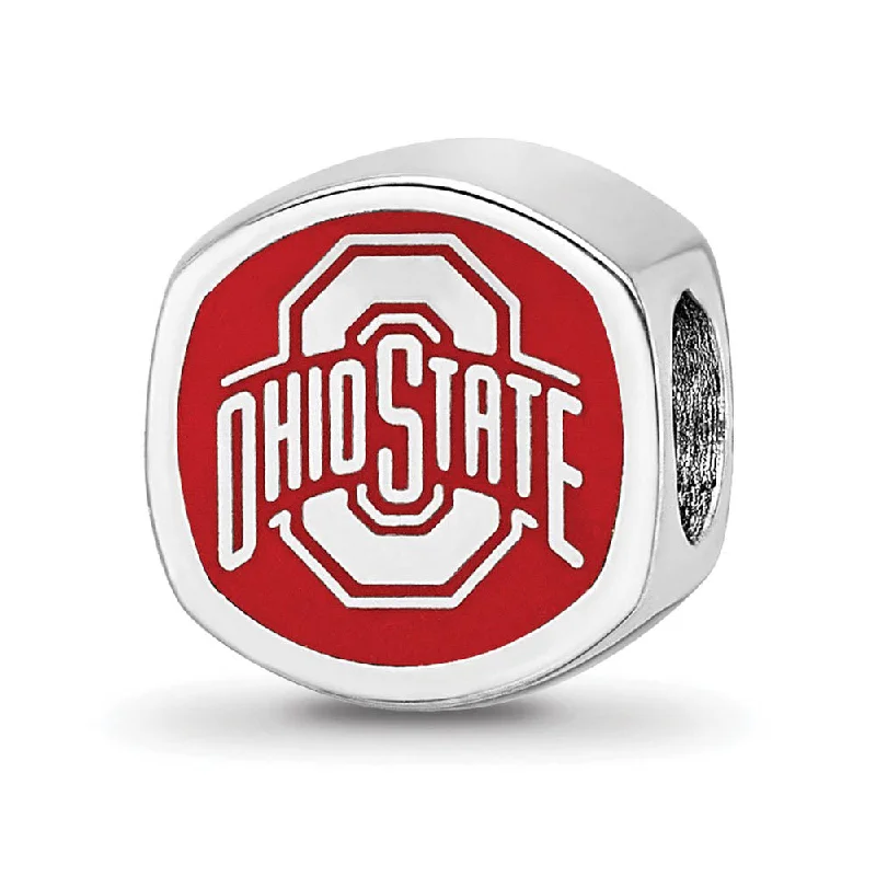 Sterling Silver Rhodium Plated Ohio State U. Enamel Cushion Bead Charm