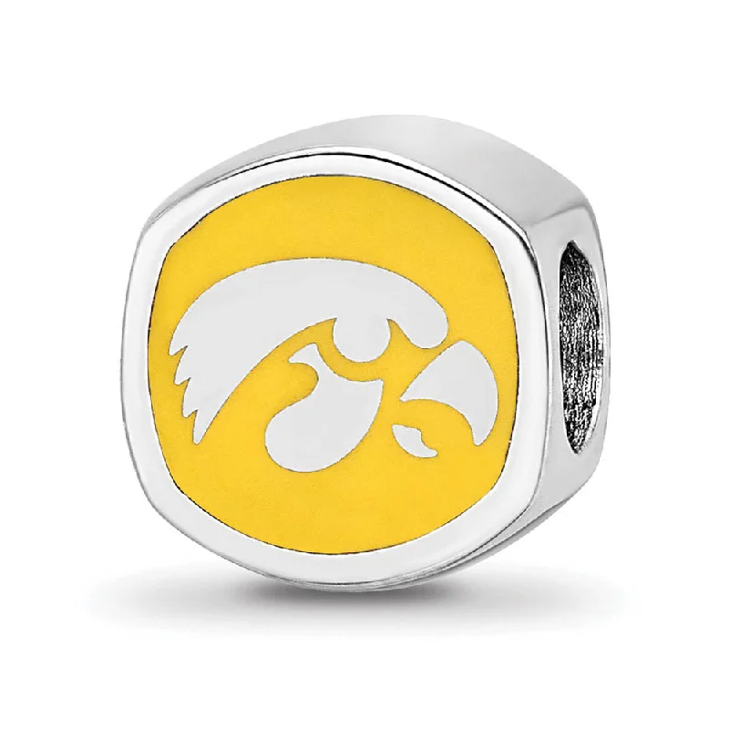 Sterling Silver Rhodium Plated U of Iowa Enamel Cushion Bead Charm