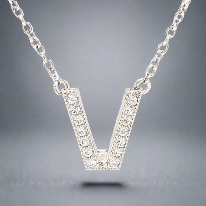 SS V Initial CZ Necklace