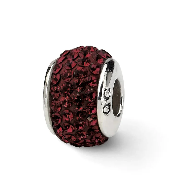 Sterling Silver Full Crimson Crystal Bead Charm, 13mm