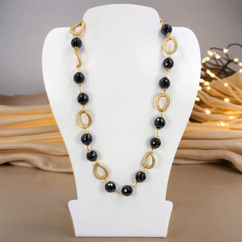 YGP Faceted Onyx Bead Oval Link Necklace