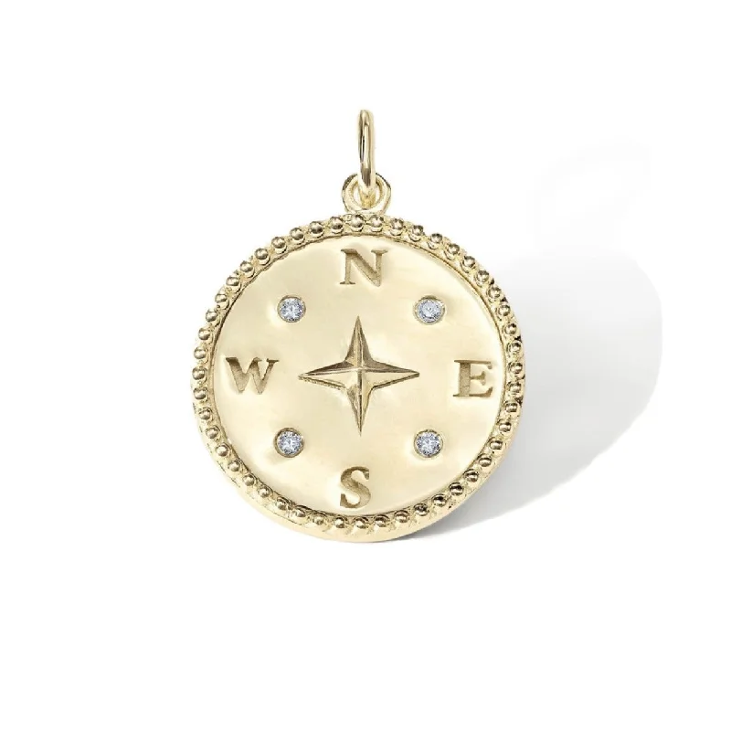 10 Karat Yellow Gold Compass Pendant with White Diamond Inla...