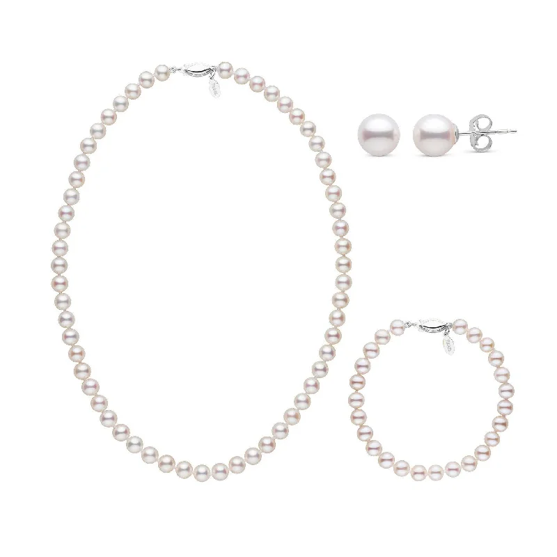 High-Quality Jewelry At A Fraction Of The Cost 16 Inch 3 Piece 6.5-7.0 mm White Freshadama Freshwater Pearl Set