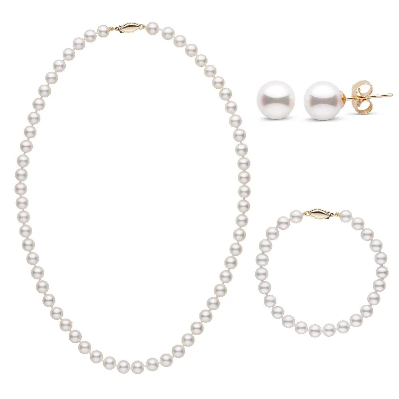 Grab Your Dream Jewelry At The Lowest Prices 18 Inch 3 Piece Set of 6.5-7.0 mm AA+ White Akoya Pearls