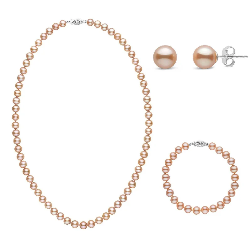 Sparkle On A Budget – Fine Jewelry For Less 18 Inch 3 Piece Set of 6.5-7.0 mm AAA Pink Freshwater Pearls