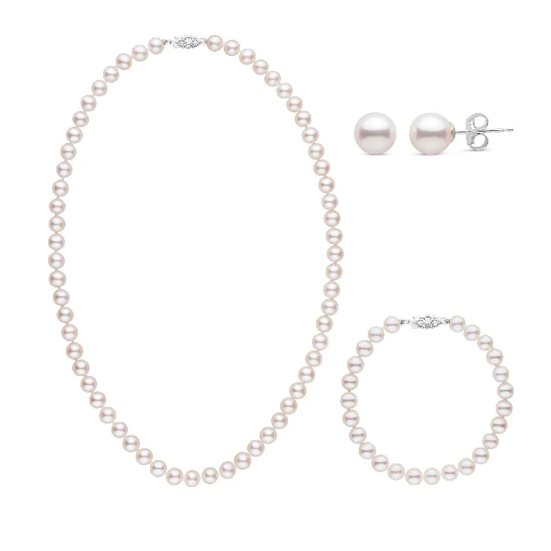 Dainty Floral Jewelry For Feminine Elegance 18 Inch 3 Piece Set of 6.5-7.0 mm AAA White Freshwater Pearls