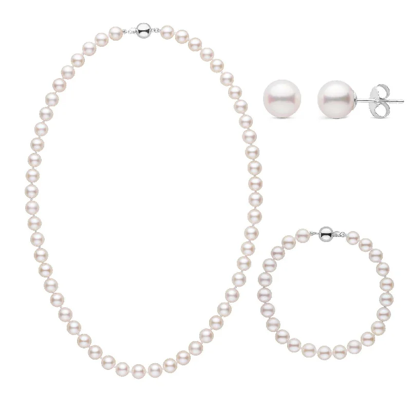 Affordable Luxury Jewelry For Every Occasion 18 Inch 3 Piece Set of 7.0-7.5 mm AA+ White Akoya Pearls