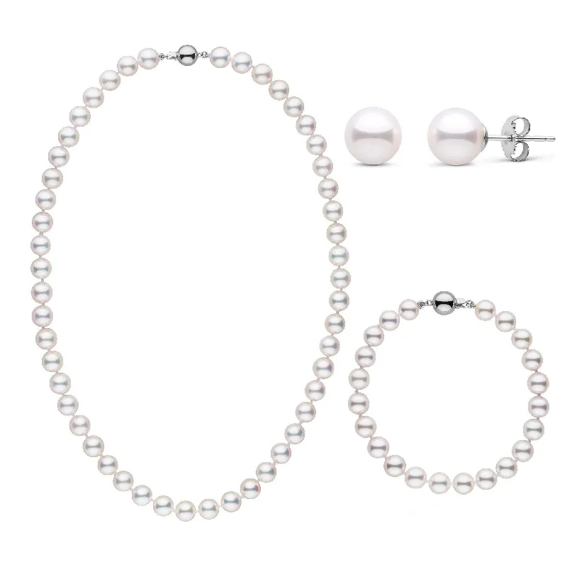 Limited Stock On Premium Jewelry At Low Prices 18 Inch 3 Piece Set of 7.0-7.5 mm AAA White Akoya Pearls