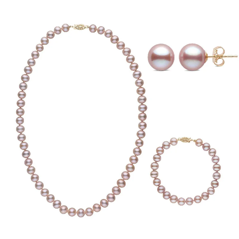 Elegant Designs, Unbeatable Discounts – Shop Jewelry Now 18 Inch 3 Piece Set of 7.5-8.0 mm AA+ Lavender Freshwater Pearls