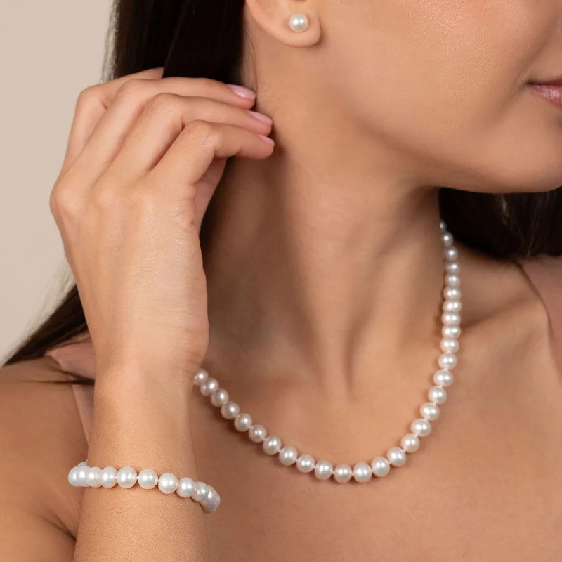 Luxury Jewelry Sale – Elegant Styles At Unbeatable Prices 18 Inch 3 Piece Set of 7.5-8.0 mm AA+ White Freshwater Pearls