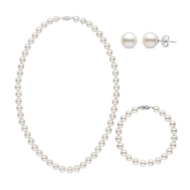 Delicate Crystal Jewelry For Sophisticated Charm 18 Inch 3 Piece Set of 7.5-8.0 mm AAA White Freshwater Pearls