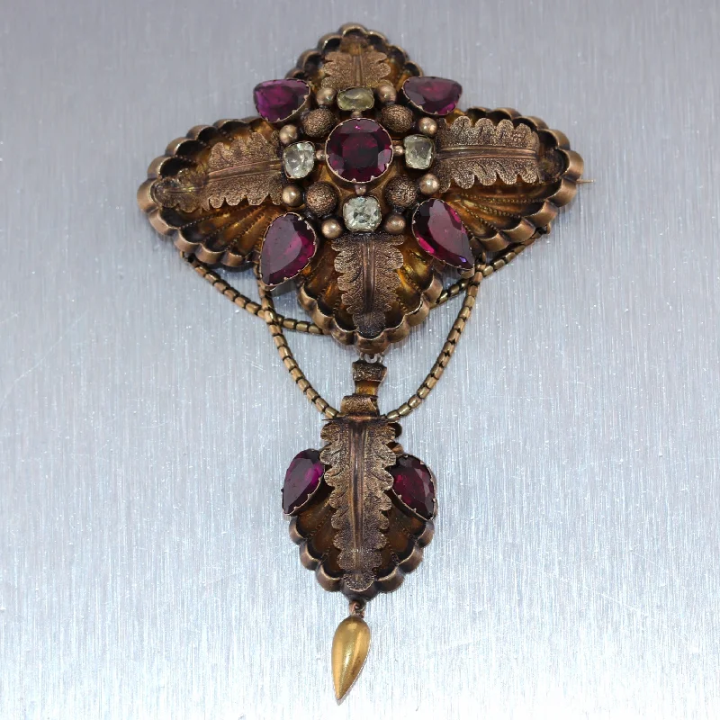 The Perfect Jewelry Piece At The Perfect Price 1850's Antique Victorian 14k Yellow Gold 6.50ctw Garnet Brooch Pin