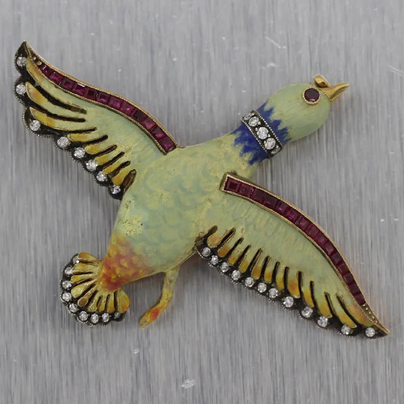 Your Perfect Accessory Now At The Best Price 1890 Antique Victorian 18k Yellow Gold Silver Enamel & Diamond Bird Brooch Pin