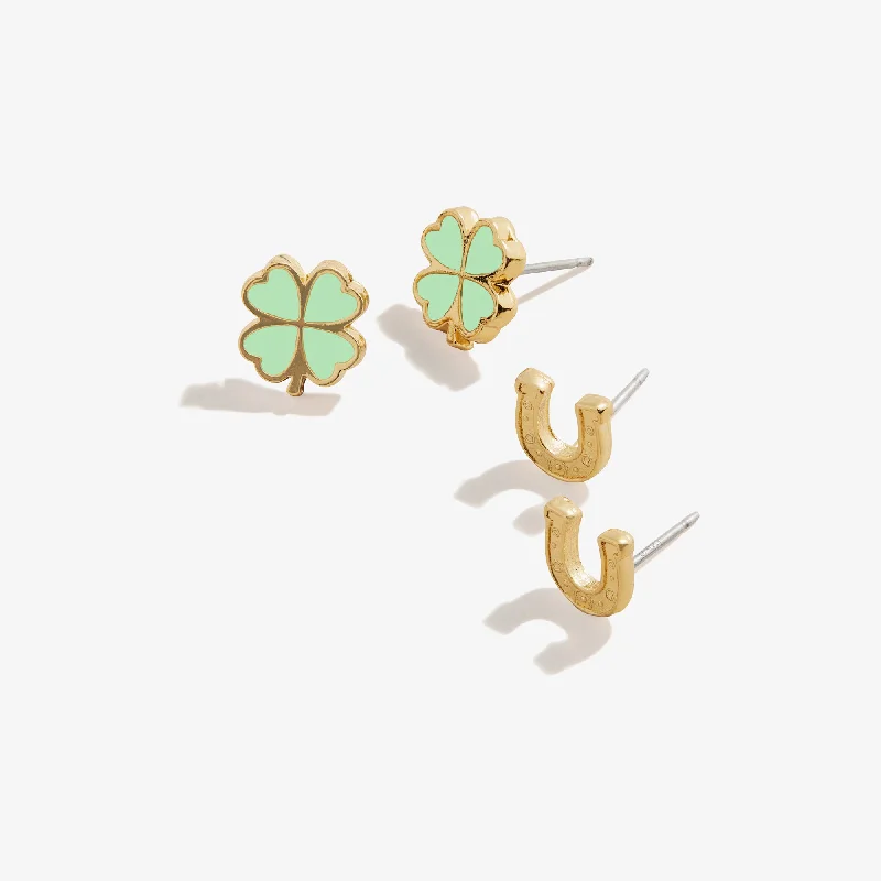 Stunning Jewelry Pieces At The Lowest Prices Ever Abundant Blessings Clover + Horseshoe Earrings, Set of 2