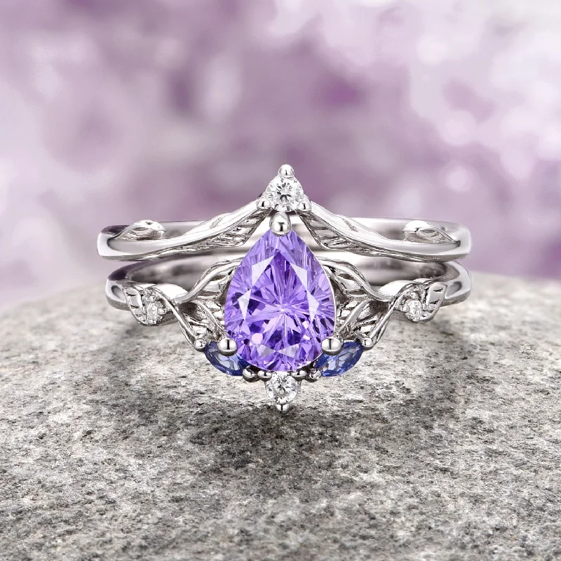 Airee Star Cut Lavender Sapphire Ring Set- Sterling Silver