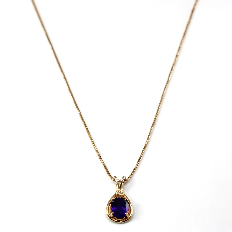 Amethyst & Diamond Drop Pendant Necklace | 1.60ct | 0.02ct | 20"|