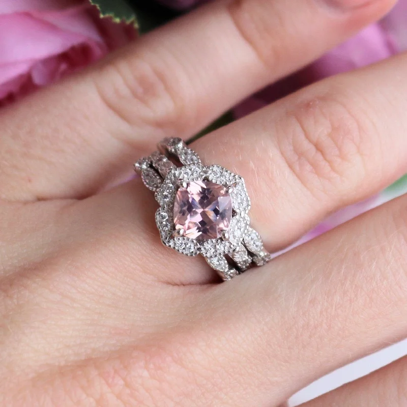 Luxe Cushion Morganite Ring- Sterling Silver