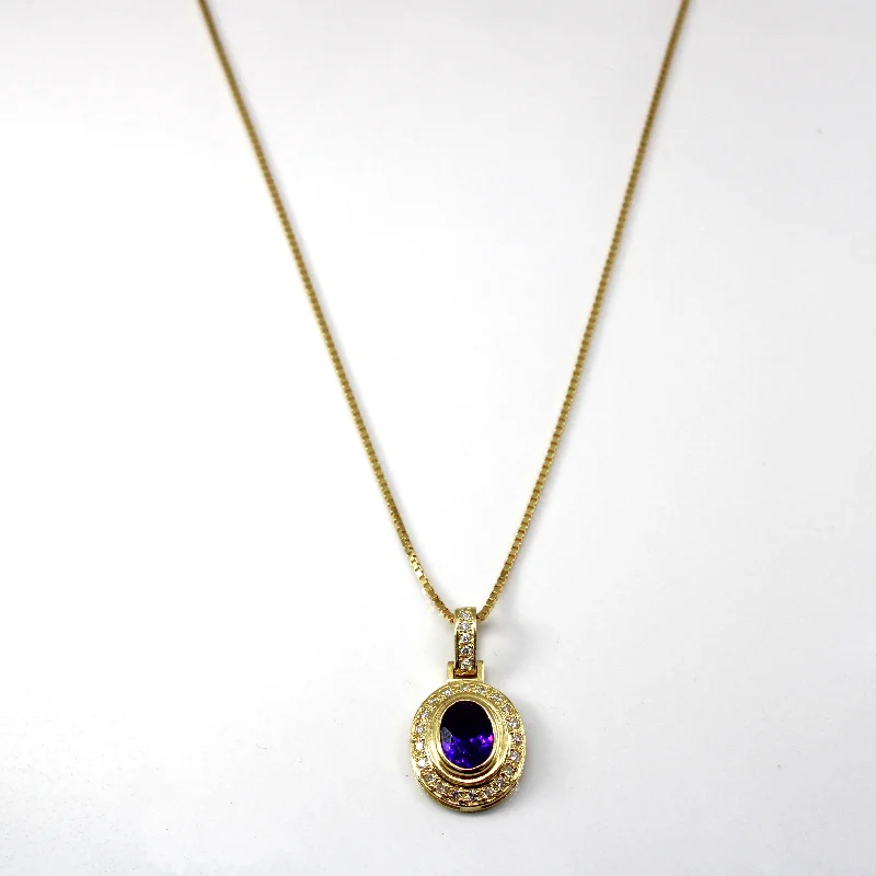 Bezel Set Amethyst & Diamond Pendant Necklace | 1.50ct | 0.30ctw | 18"|