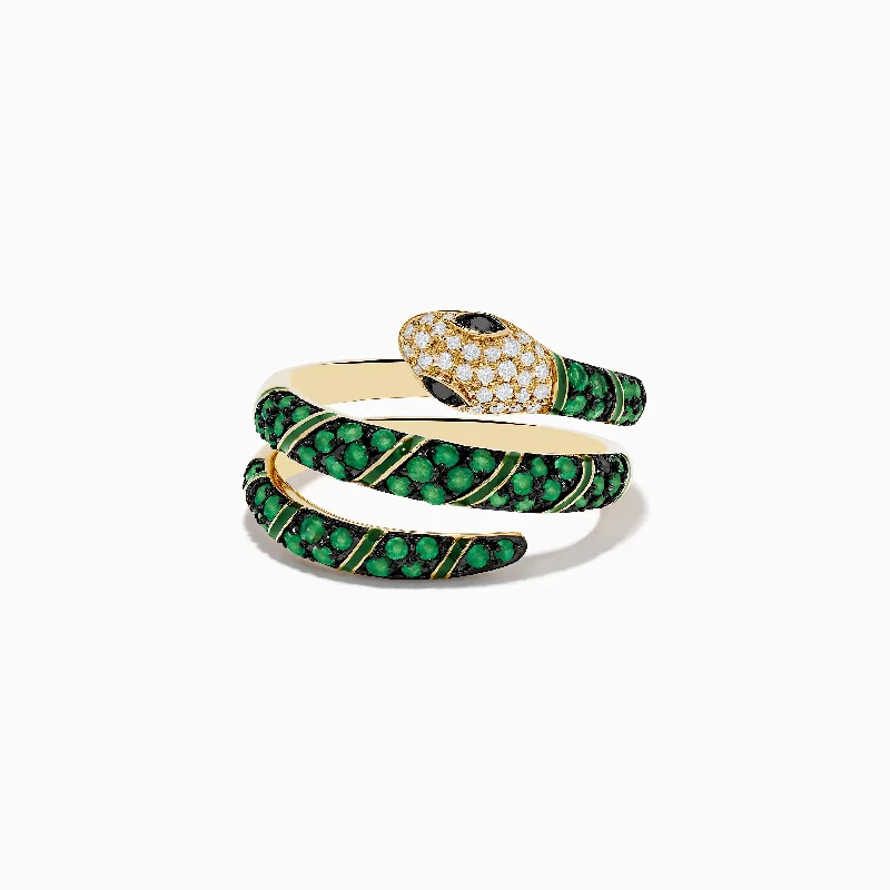 Handcrafted Beauty At Affordable Prices Brasilica 14K Yellow Gold Emerald and Diamond Wrap Snake Ring