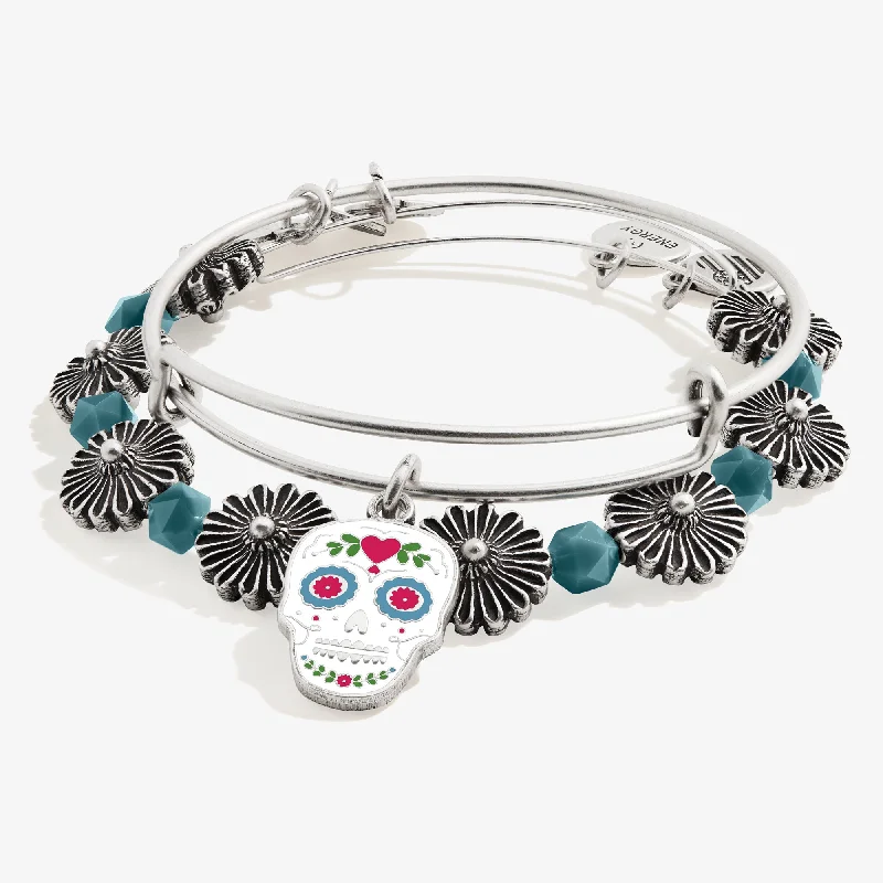 High-Quality Gemstone Jewelry For Special Occasions Calavera Charm Bangles, Set of 2