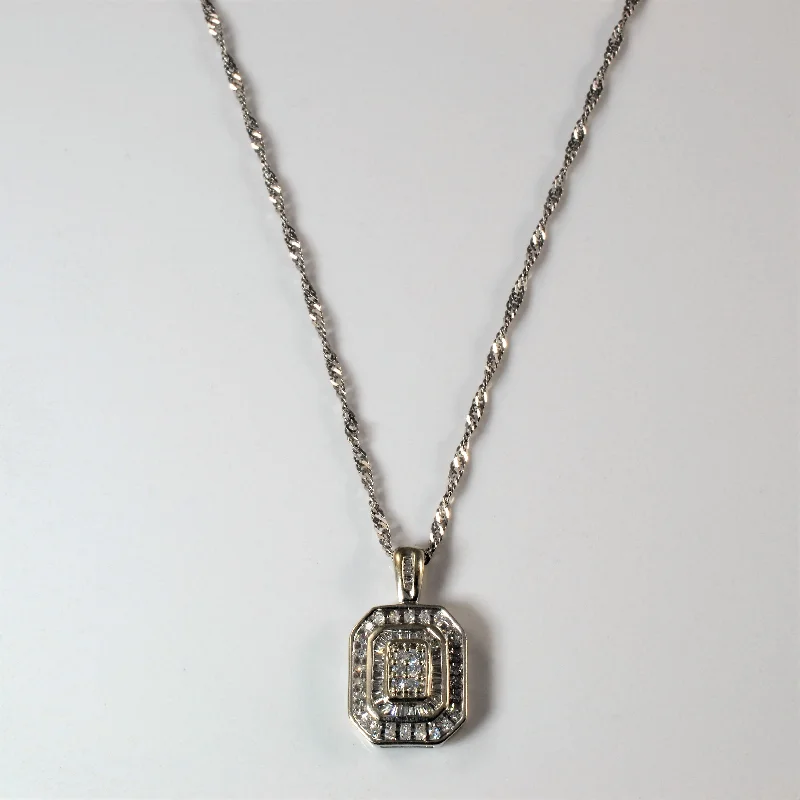 Emerald Cut Shaped Diamond Cluster Necklace | 0.56ctw | 16" |