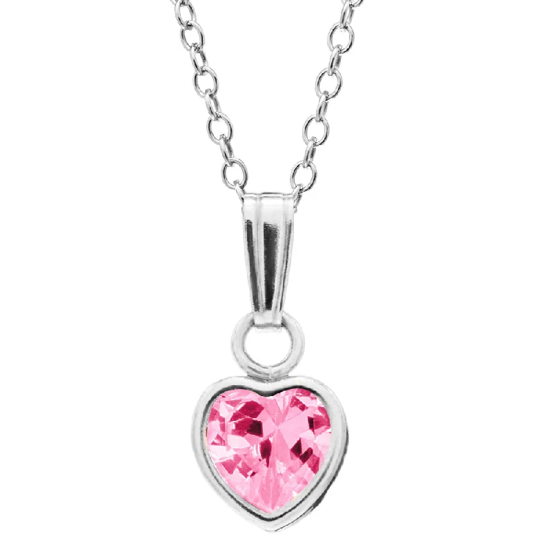 Children's Sterling Silver Pink CZ Heart Necklace 13"