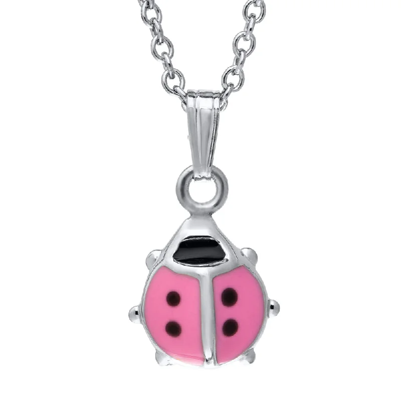 Children's Sterling Silver Pink Lady Bug Necklace 15"