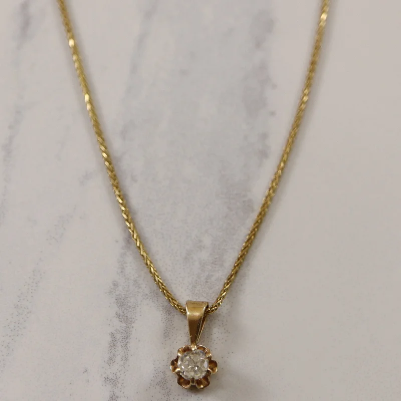 Old Mine Cut Diamond Solitaire Necklace | 0.32ct | 15" |