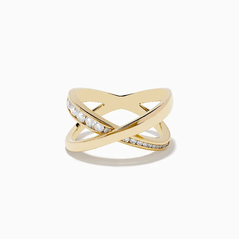 Discounted Jewelry For A Glamorous Look D'Oro 14K Yellow Gold Diamond Criss Cross Ring