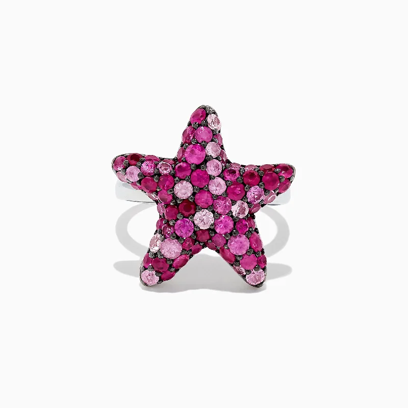 High-End Sparkle, Low-End Prices – Jewelry Sale Live 925 Sterling Silver Pink Sapphire Splash Starfish Ring, 2.82 TCW