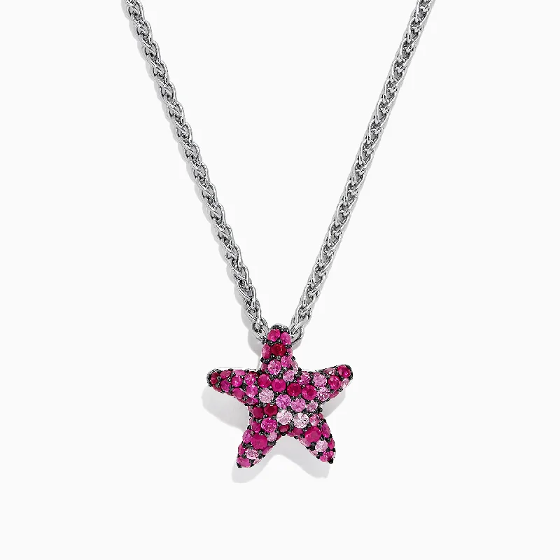 Classic And Modern Jewelry Styles On Sale 925 Sterling Silver Pink Sapphire Splash Starfish Pendant, 2.82 TCW