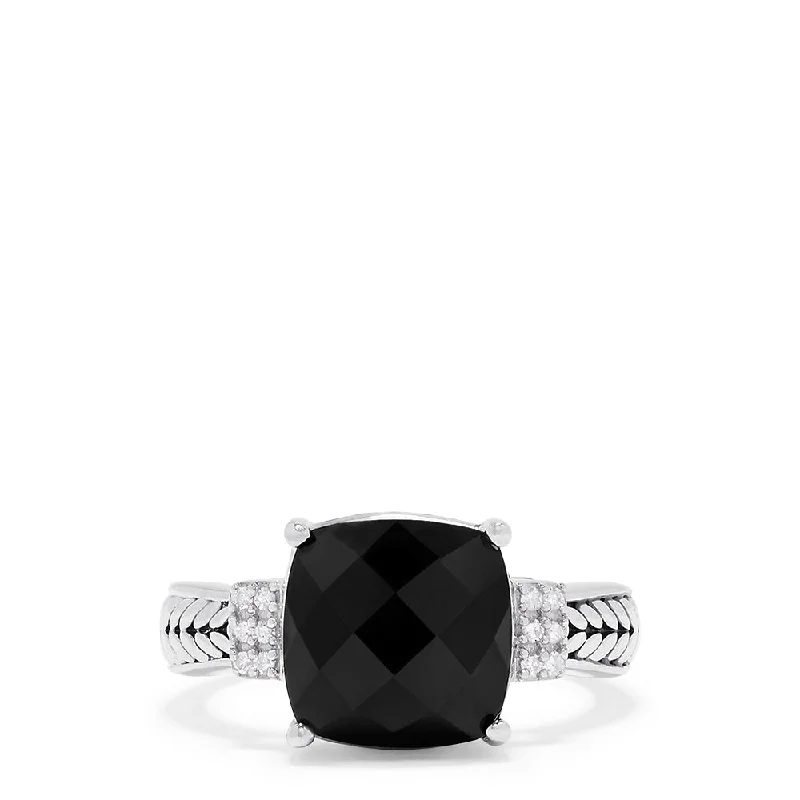 Elegant Jewelry Styles At Budget-Friendly Prices 925 Sterling Silver Onyx and Diamond Accented Ring, 4.96 TCW