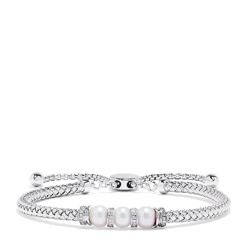 Handcrafted Beauty At Affordable Prices 925 Sterling Silver Pearl with Diamond Accent Bracelet, 0.10 TCW