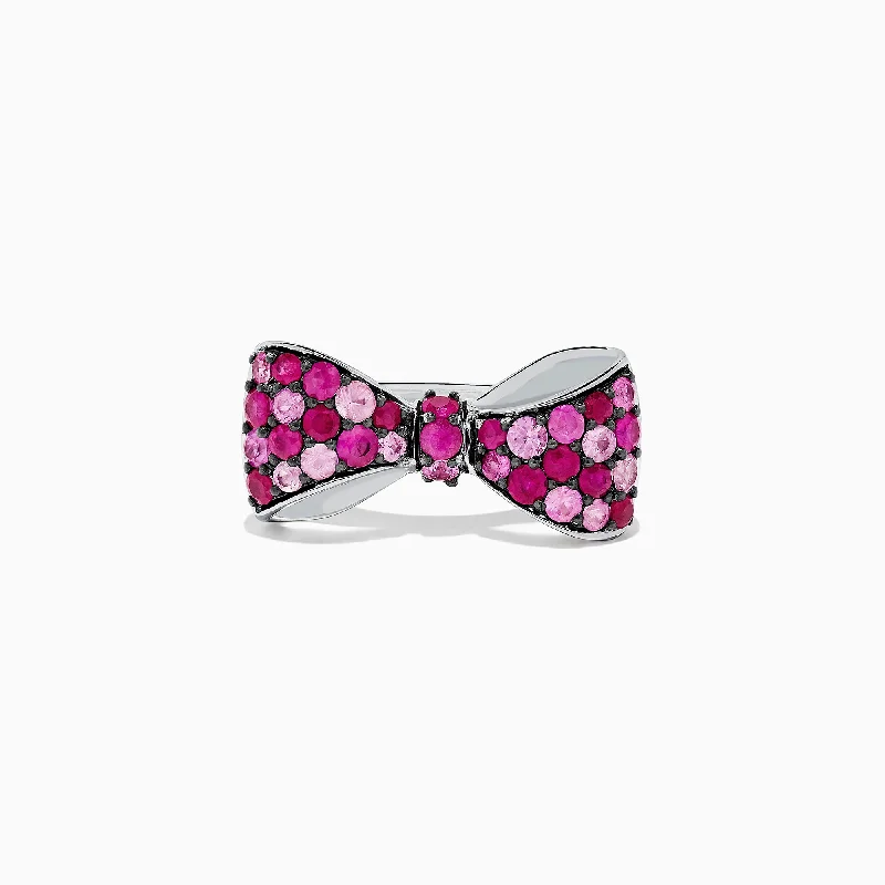 Timeless Elegance, Temporary Discounts – Act Fast 925 Sterling Silver Ruby and Pink Sapphire Splash Bowtie Ring, 1.80 TCW