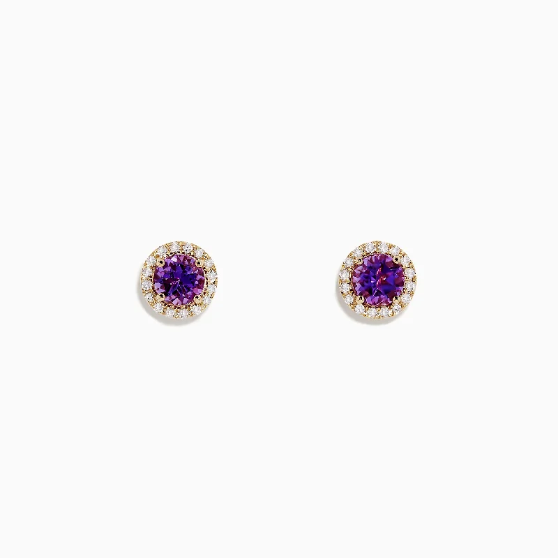 Trending Jewelry Now At Unbeatable Prices Amethyst 14K Yellow Gold Amethyst and Diamond Earrings, 1.12 TCW