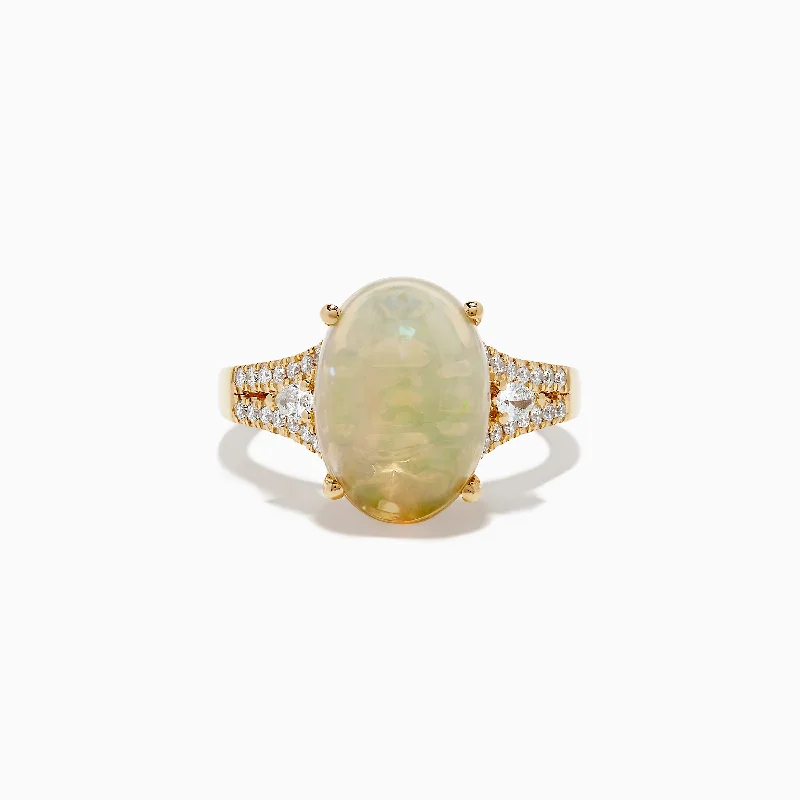 Fashion-Forward Jewelry At Exclusive Discounts Aurora 14K Yellow Gold Diamond and Opal Ring