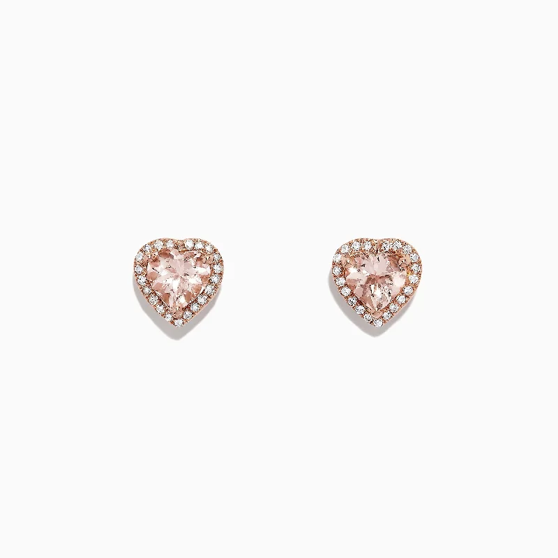 Your Perfect Accessory At The Perfect Price Blush 14K Rose Gold Morganite and Diamond Heart Earrings, 1.87 TCW