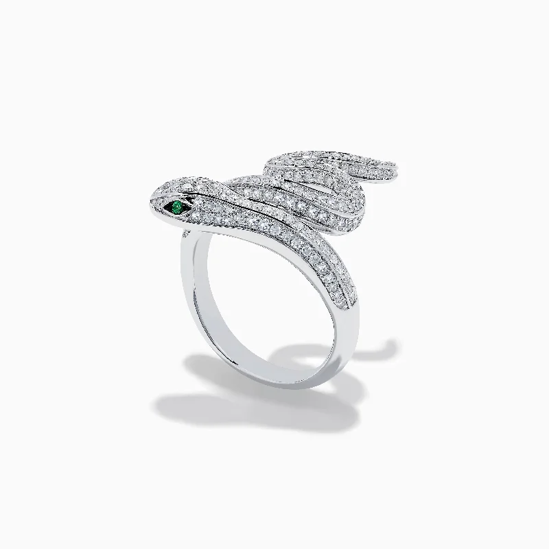 Handcrafted Jewelry Sale – Unique Designs At Low Prices Brasilica 14K White Gold Diamond and Emerald Snake Ring